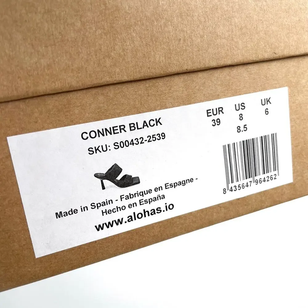 Alohas Conner Sandals Black Leather Quilted Heels‎ Square Toe Sz 8.5